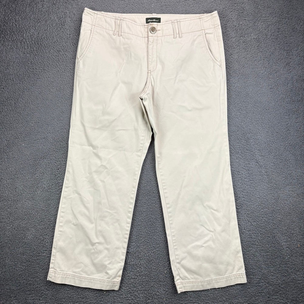 Eddie Bauer Womens Petite 12 Khaki Chino Pants Stretch Cotton Straight Leg Tan